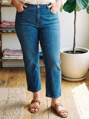 Talbots Jeans Straight Leg Blue Medium Wash Curvy 14P casual comfy denim stretch